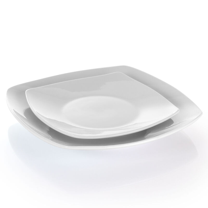 Elama Hayes 16 Piece Square Porcelain Dinnerware Set in White
