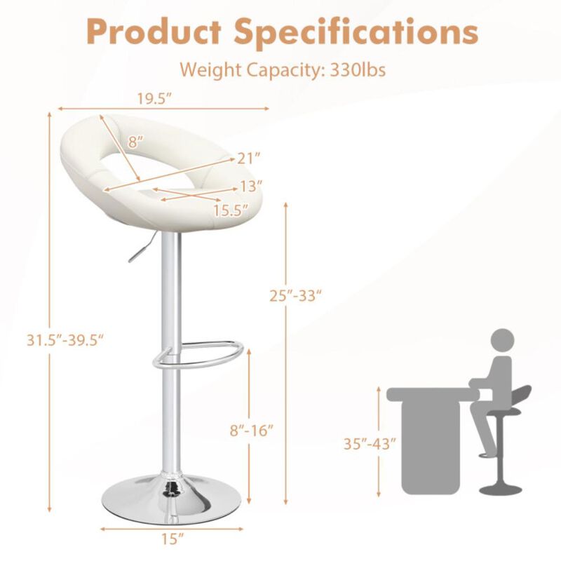 Hivvago Height Adjustable Bar Stools Set of 2 with Hollow Back and Footrest