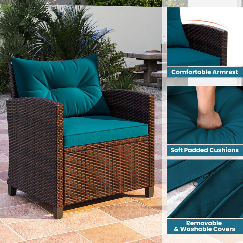 3 Pcs Patio Rattan Furniture Set Cushioned Conversation Set Coffee Table