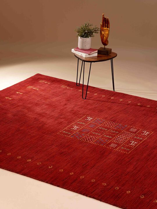 RUGSOTIC CARPETS HAND KNOTTED LOOM WOOL ECO-FRIENDLY AREA RUGS  - 6'7''x9'10'', Rectangle, Red Color, Contemporary Modern Design, High Pile Thick Handmade Anti Skid Rugs for Living Room (L00583)