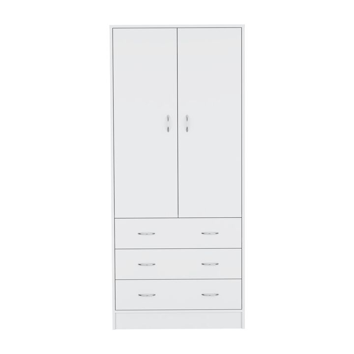 Melfa 71" H Armoire, with 2 doors, 3 drawers and 1 hanging rod, White,Bedroom