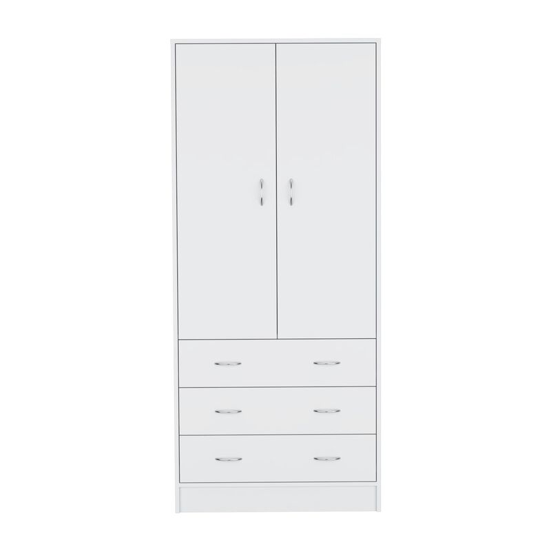 Melfa 71" H Armoire, with 2 doors, 3 drawers and 1 hanging rod, White,Bedroom