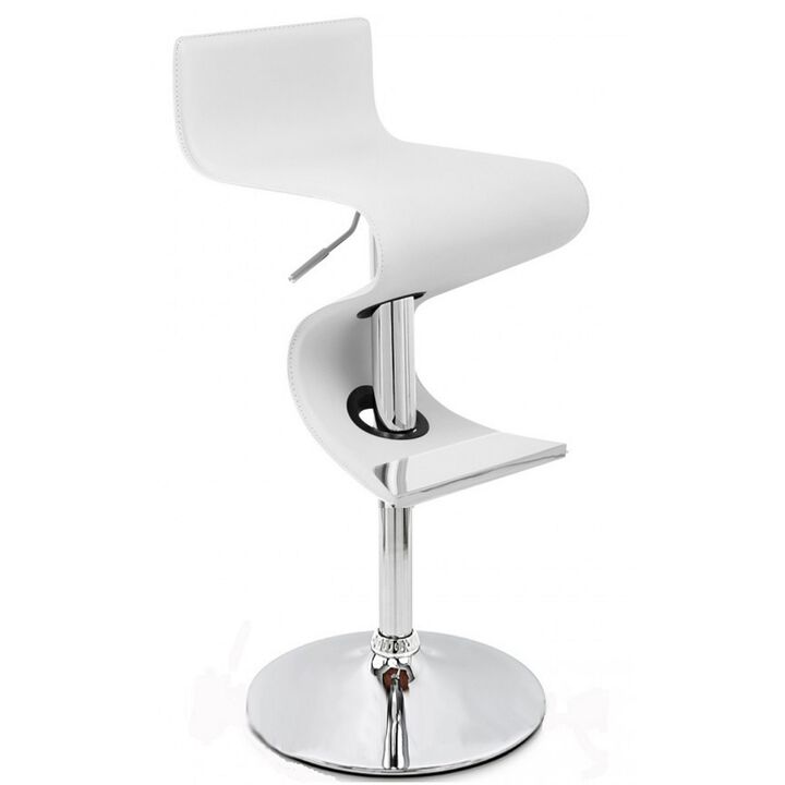 Cruze 22-30 Inch Adjustable Swivel Counter Height Stool, Wave Curves, White - Benzara