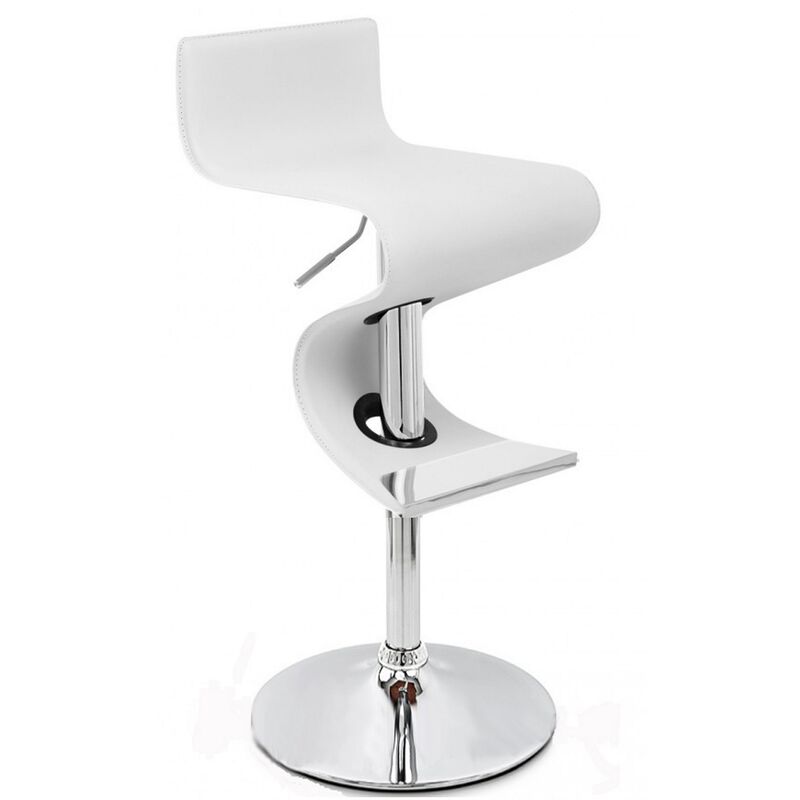 Cruze 22-30 Inch Adjustable Swivel Counter Height Stool, Wave Curves, White - Benzara