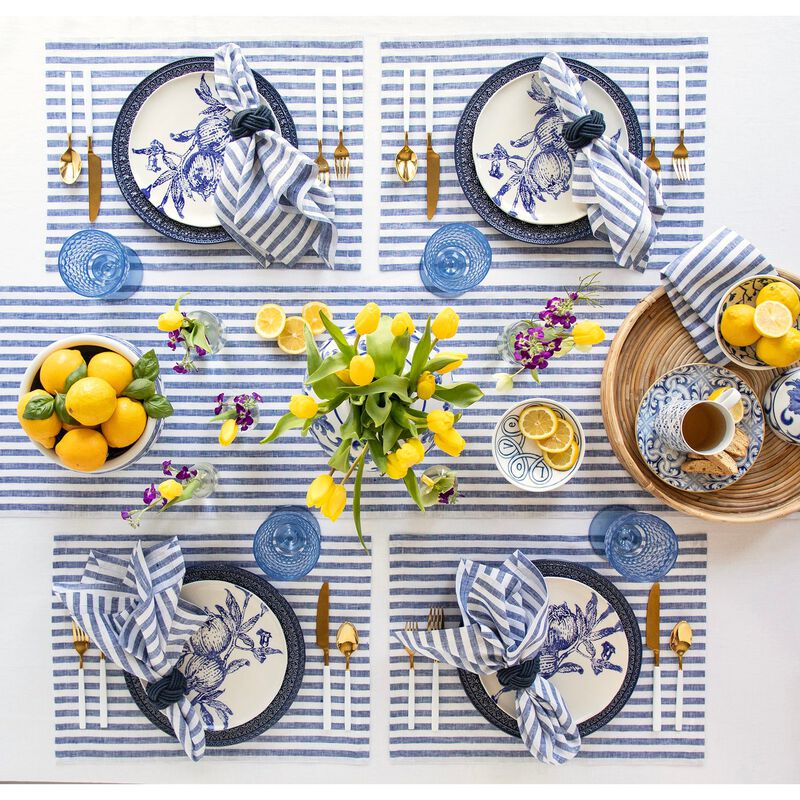 Solino Home 100% Pure Linen 14 x 19 Inch Placemats Set of 4 | Amalfi Stripe