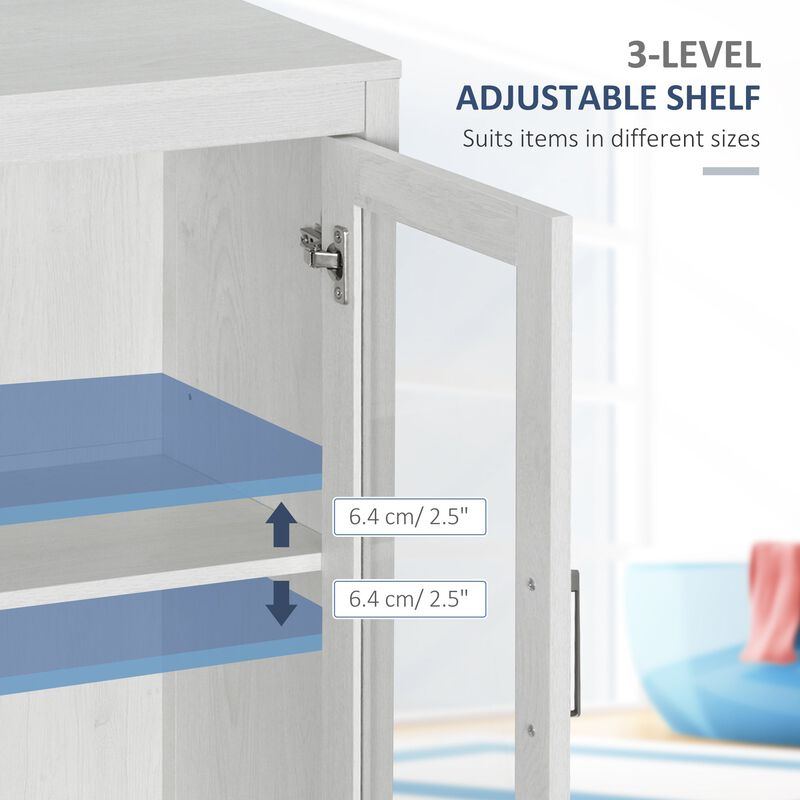 White Bathroom Tower: Modern Floor Cabinet with Glass Doors