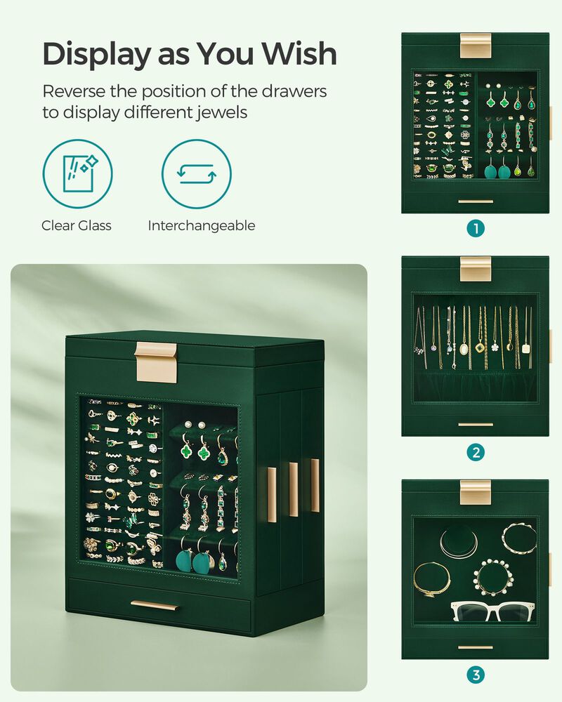 Elegant 5-Layer Jewelry Box with Glass Window, Vertical Storage Space, and Large Mirror