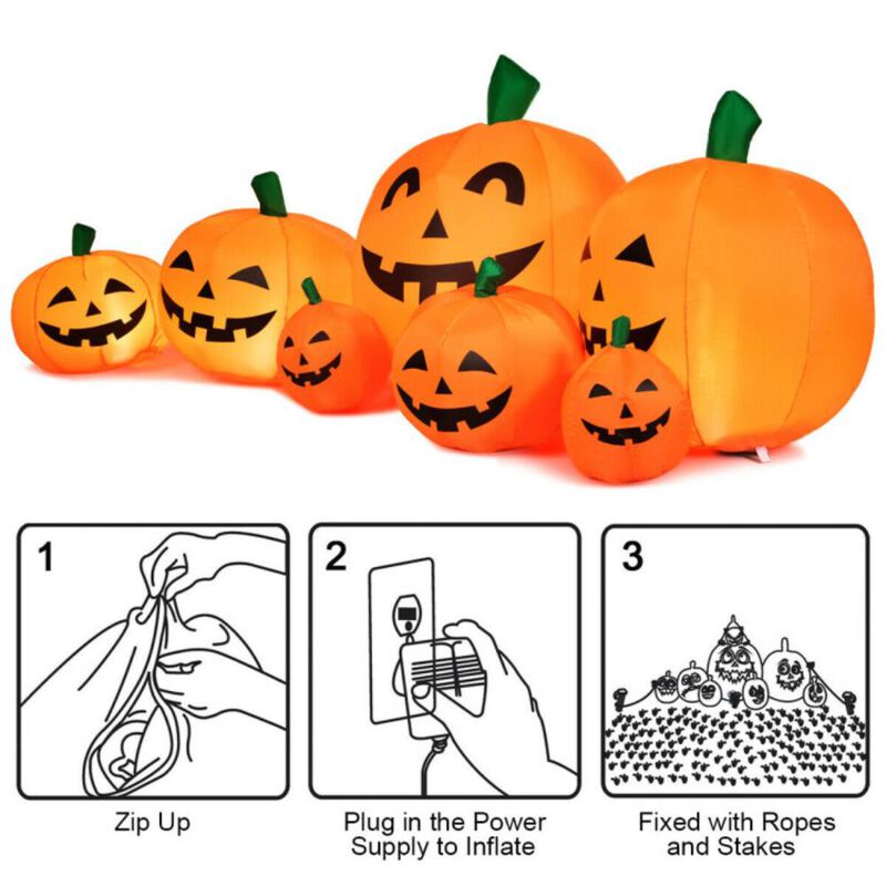 Hivvago 7.5 Feet Halloween Inflatable 7 Pumpkins Patch with LED Lights