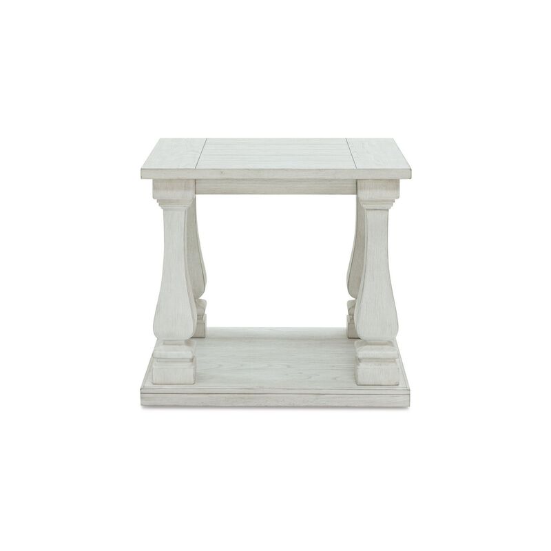 Dyne Side End Table, Plank Top, Baluster Legs, 27 Inch White Hardwood - Benzara