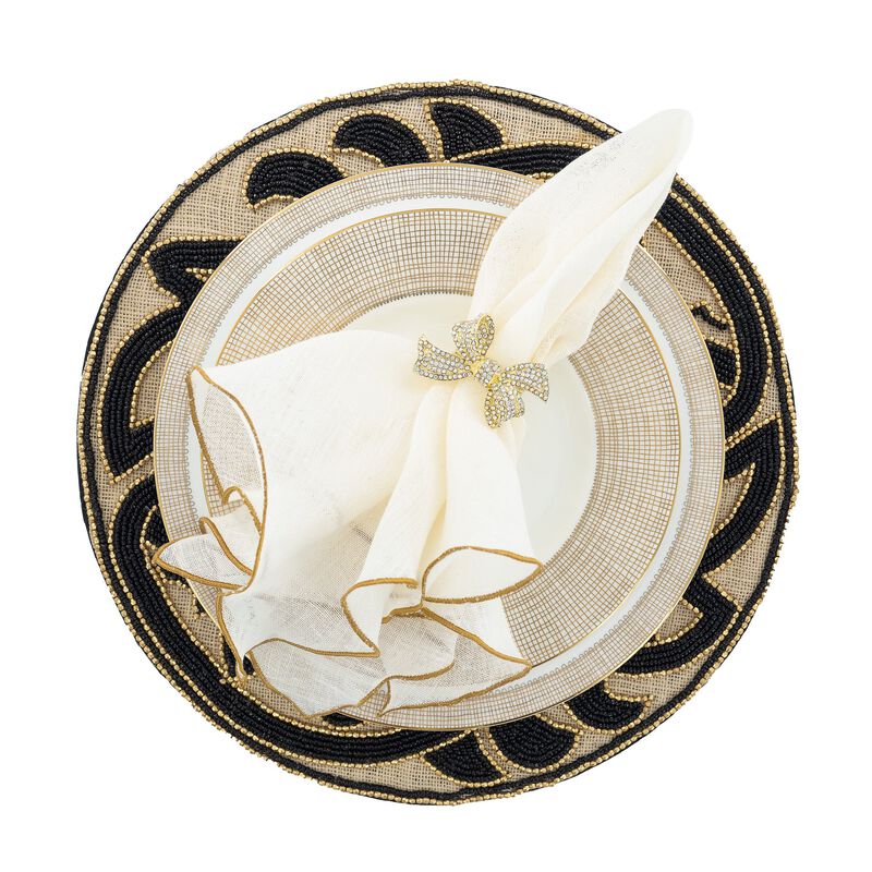 Linen Napkins With Gold Ruffled Edges, Set of 4