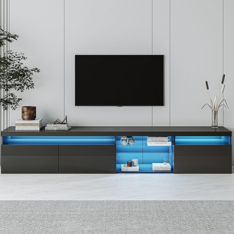 LED TV Stand with Glass Shelves & Ample Storage