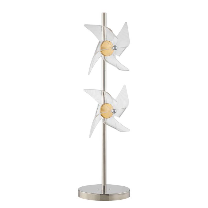29 Inch Table Lamp, LED Pinwheel Shades, Metal, Acrylic, Sand Chrome 
-Benzara
