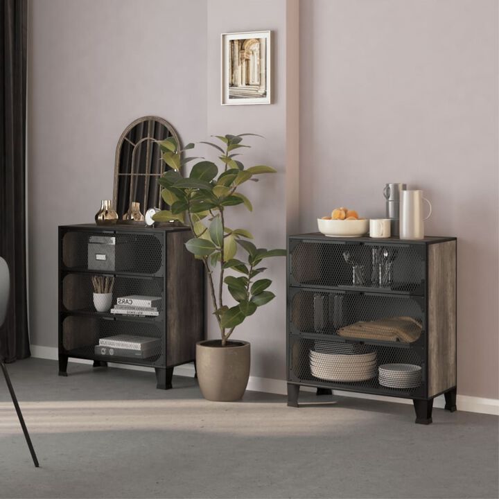 vidaXL Storage Cabinets 2 Pcs, File Cabinet with Doors, Display Cabinet for Living Room Home Office, Storage Organizer, Gray Metal and MDF