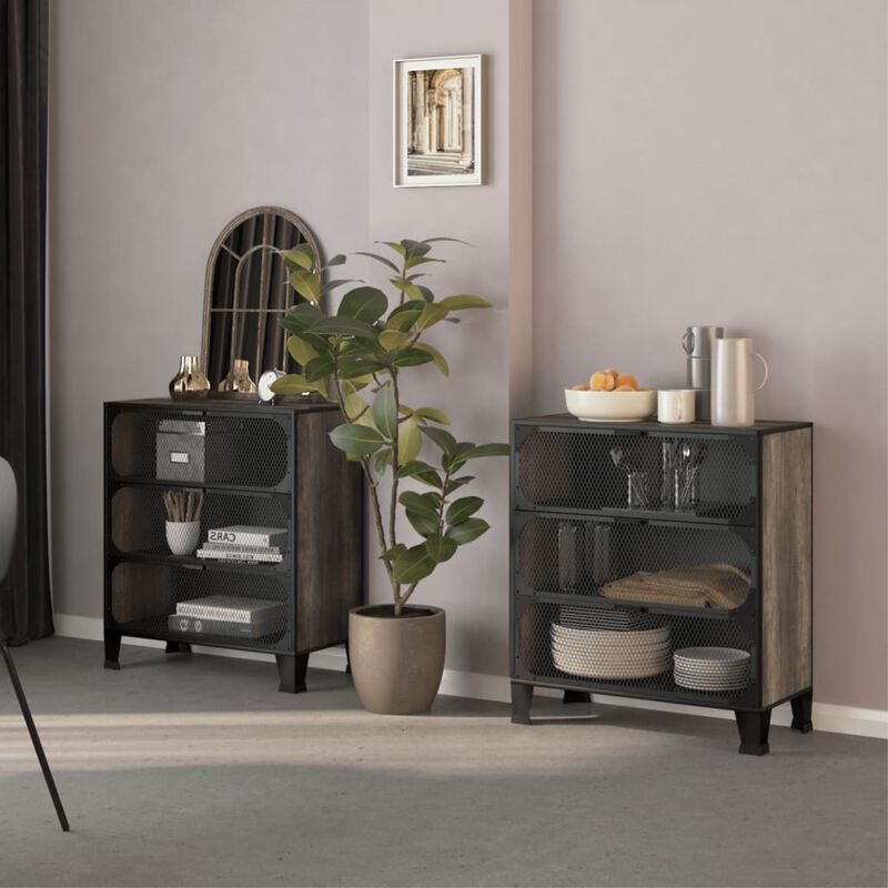 vidaXL Storage Cabinets 2 Pcs, File Cabinet with Doors, Display Cabinet for Living Room Home Office, Storage Organizer, Gray Metal and MDF