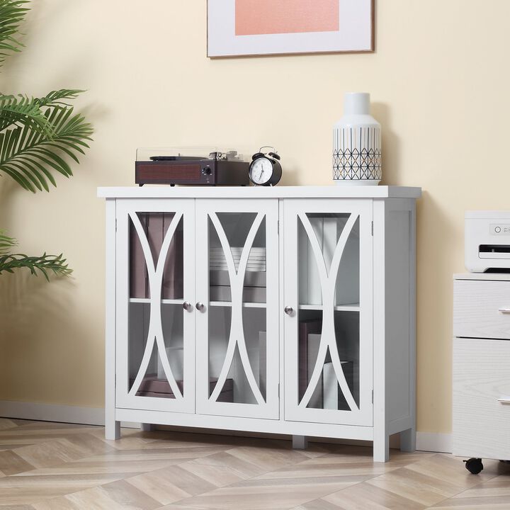 White Dining Storage: Modern Buffet Sideboard with Glass Doors