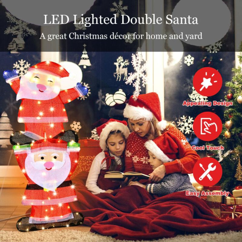 Hivvago LED Double Santa Yard Christmas Decoration with String Lights and Stakes