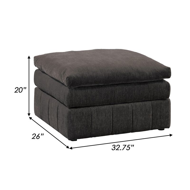 Luna 33 Inch Modular Ottoman, Three Layer Plush Cushioned Seat, Dark Gray-Benzara