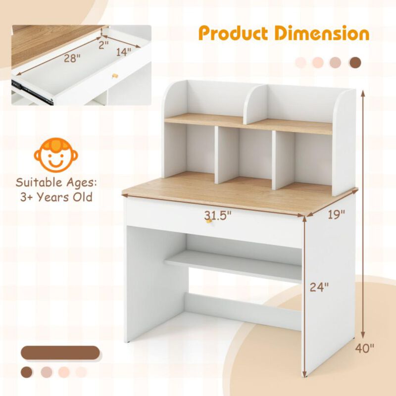 Hivvago Kids Wooden Study Desk Writing Table with Hutch and Drawer