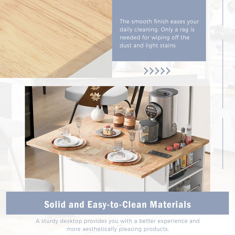 Streamdale Kitchen Island with Power Outlet and Drop Leaf, White