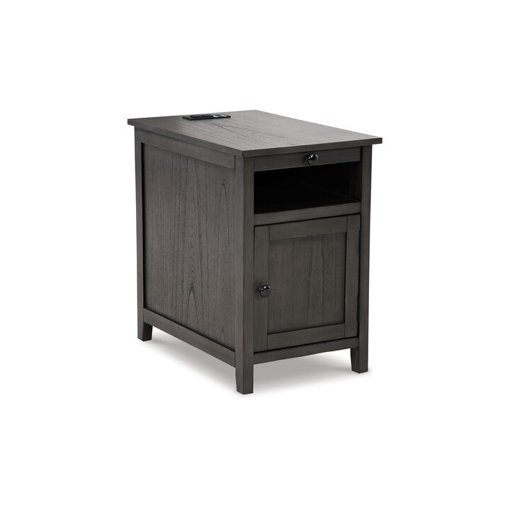 Gena Side End Table, Shelf and Pull Out Tray, Gray Solid Wood 24 Inch - Benzara