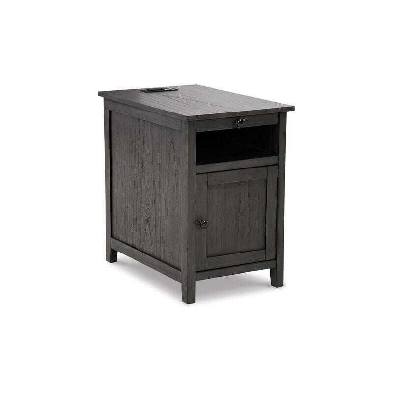 Gena Side End Table, Shelf and Pull Out Tray, Gray Solid Wood 24 Inch - Benzara