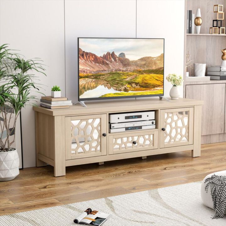 Hivvago 55 Inch Retro TV Stand Media Entertainment Center with Mirror Doors and Drawer