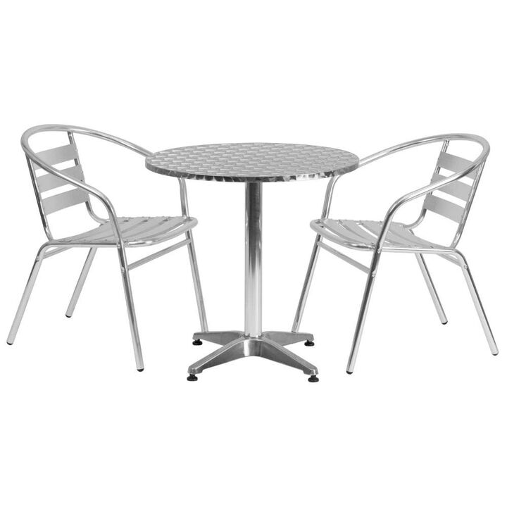 Flash Furniture Lila 27.5'' Round Aluminum Indoor-Outdoor Table Set with 2 Slat Back Chairs