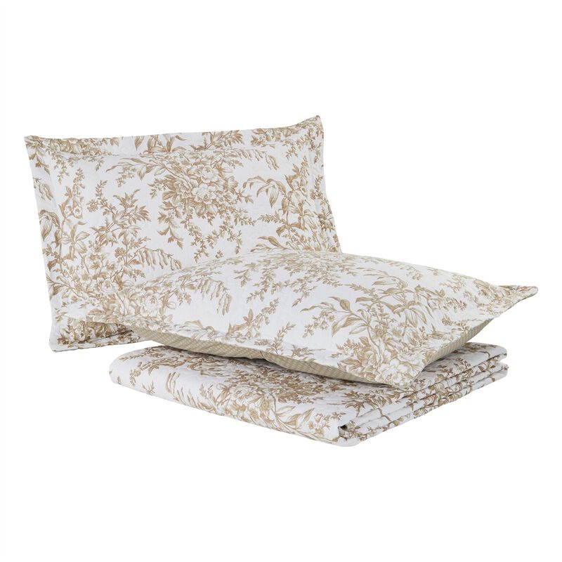 Hivvago Full/Queen 3 Piece Bed-in-a-Bag Bohemian Tan Beige Floral Cotton Quilt Set