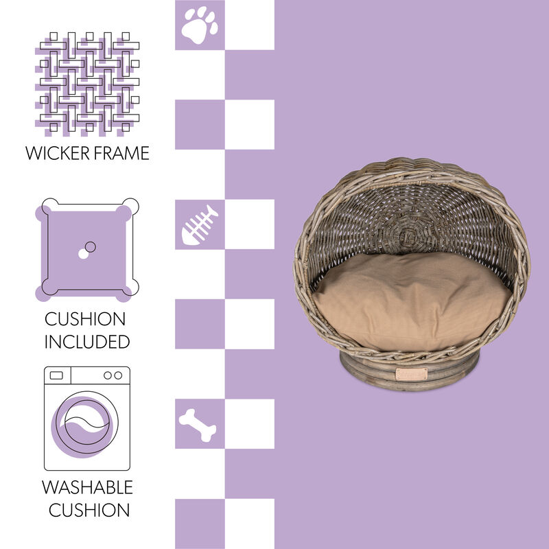 Socket Dome Bohemian Handwoven Rattan Cat Bed with Machine-Washable Cushion