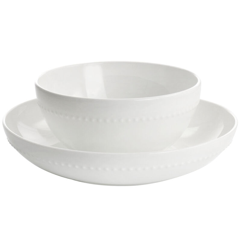 Gibson Elite Embossed Bone China 16 Piece Double Bowl Dinnerware Set in White