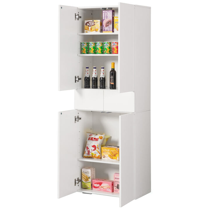 66-Inch Multi-Functional Black Finish Kitchen Pantry Cabinet with 4 Doors, 3 Adjustable Shelves, 2 Cabinets with 1 Drawer – Elegant Freestanding Farmhouse Storage for Kitchen, Dining and Living Room