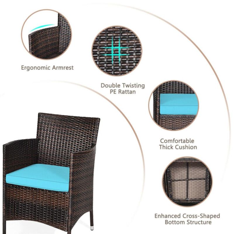 Hivvago 3 Pieces Ergonomic Wicker Patio Conversation Set