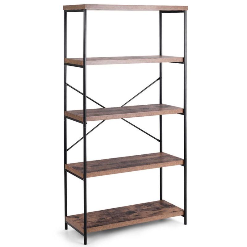 Hivvago 5-Tier Industrial Bookshelf Display Storage Rack with Metal Frame