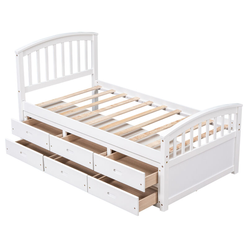 Merax Solid Wood Platform Storage Bed with 6 Drawers