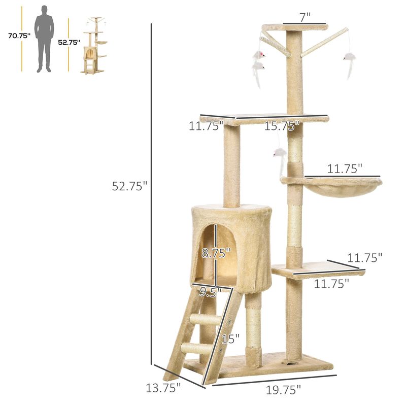 Beige Kitty Playground: 52" Multi-Level Cat Tree with Scratching Post