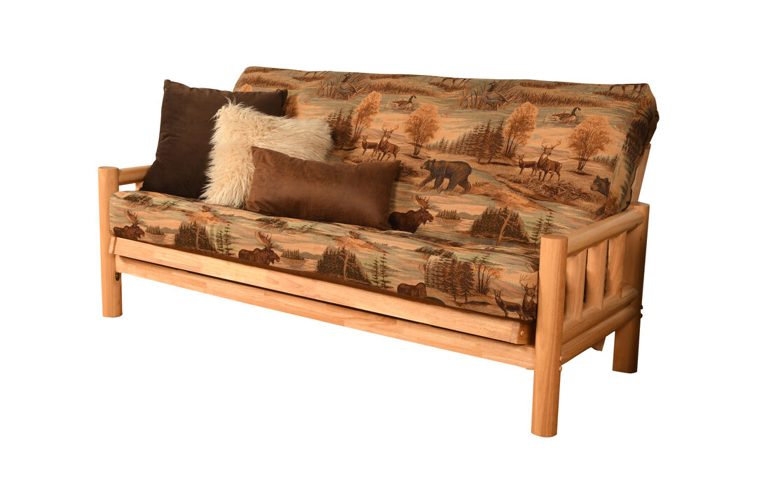 Lodge Futon in Natural Finish with Cabin Print Mattress