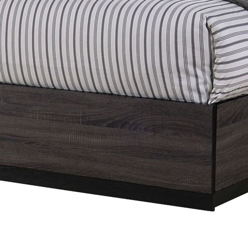 Transitional Wooden Queen Size Platform Bed with Bookcase Headboard, Gray-Benzara