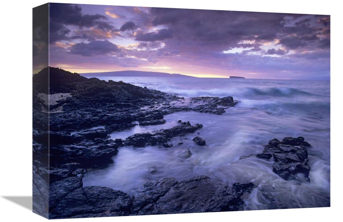 Ocean surf crashing on lava rocks at Molokini Crater, Maui, Hawaii-Canvas Art-16x12