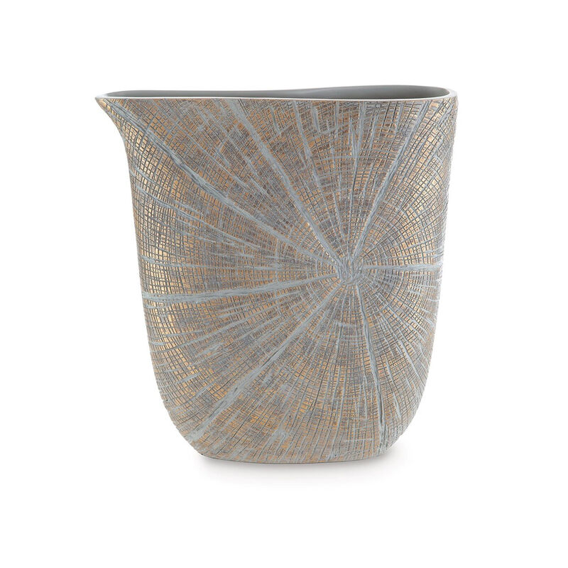 Denver Vase, Set of 2, 14 Inch, Starburst Pattern, Antique Gold Polyresin - Benzara