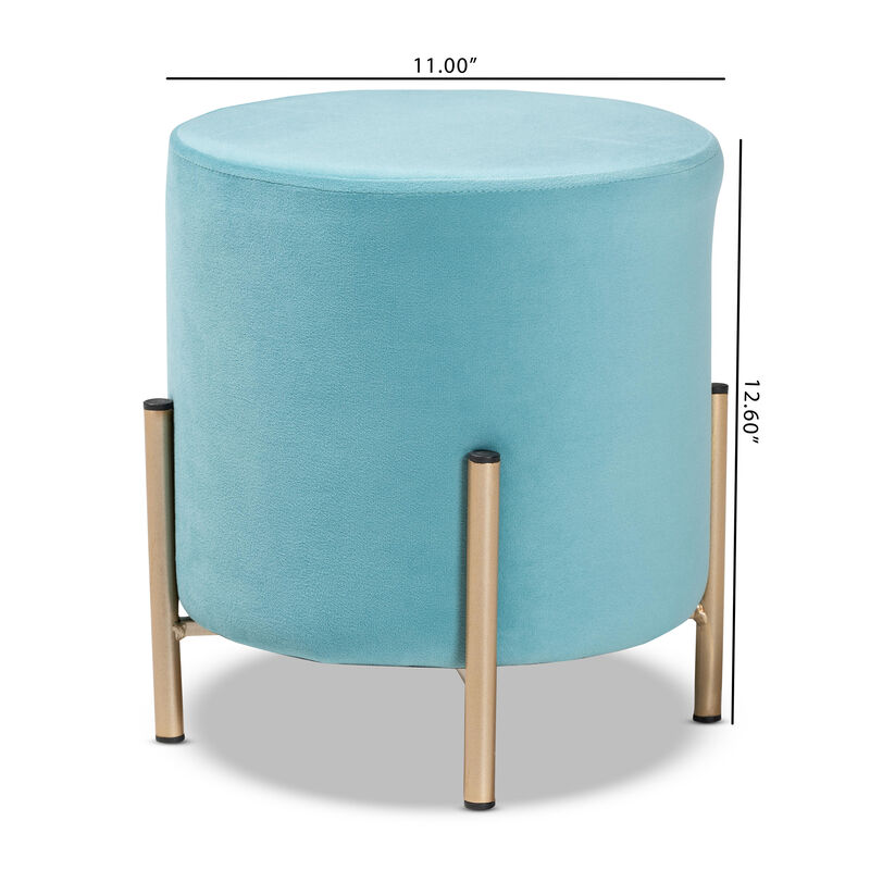 Baxton Studio Thurman 1 Contemporary Glam Blue Velvet Fabric Upholstered Ottoman