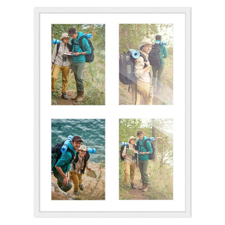 10x14 Wood Collage Frame with White Mat For 4 4x6 Pictures