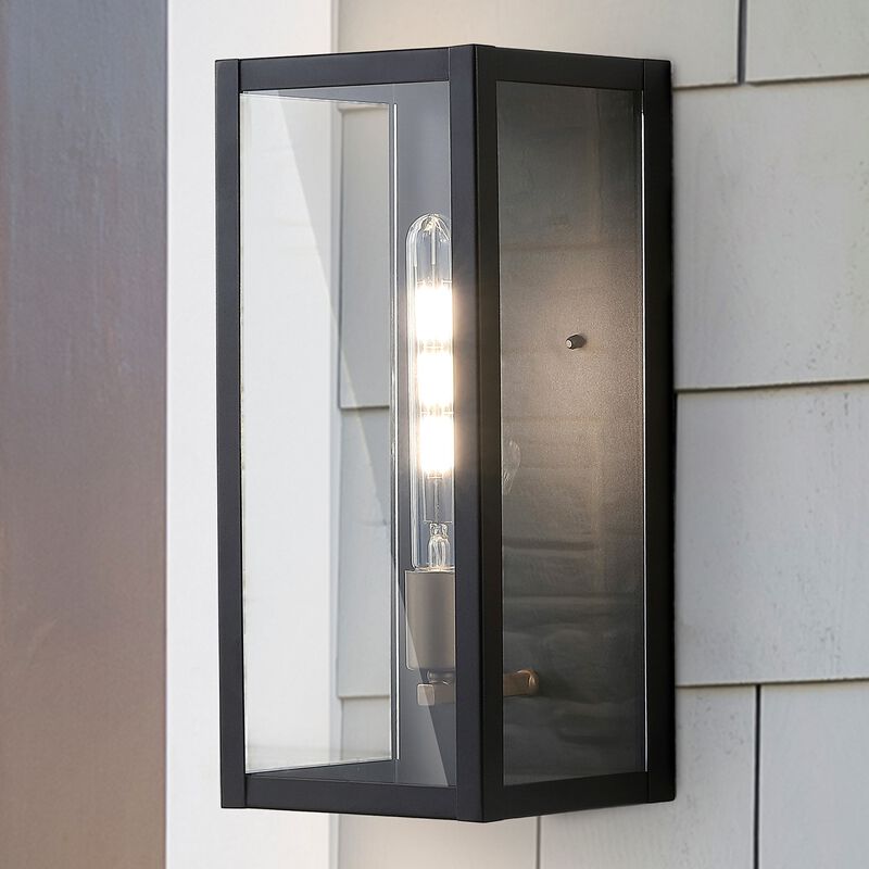 Berlin 1-Light Modern Industrial Rectangular Iron/Glass LED Outdoor Sconce