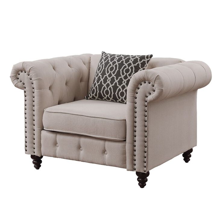 Beige Linen Chair with 1 Pillow