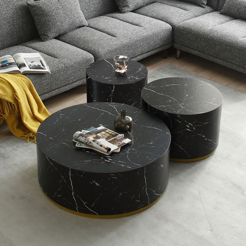 Marble Pattern Cocktail Table with Gold Metal Base - Stylish and Sturdy Furniture for Elegant Spaces