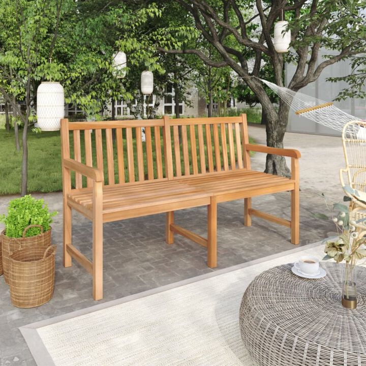 vidaXL Patio Bench - 59.1" Length, Solid Teak Wood, Fine Sanded, Waterbase Finish, Weather Resistant, Garden Furniture, Outdoor Seating