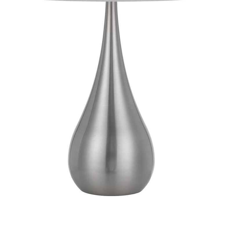 Ege Table Lamp Set of 2, Teardrop Brushed Steel Base, White Shade - Benzara
