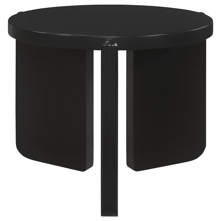 Kiya Side End Table, Panel Legs, 27 Inch Round Black Solid Wood Frame - Benzara