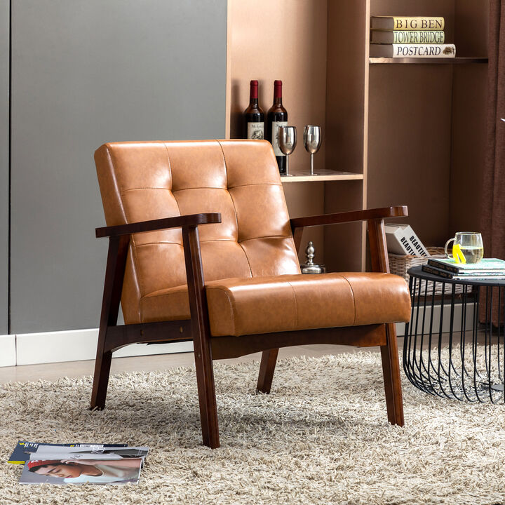 Accent Chair Mid-Century Modern Faux Leather ArmChair,Caramel