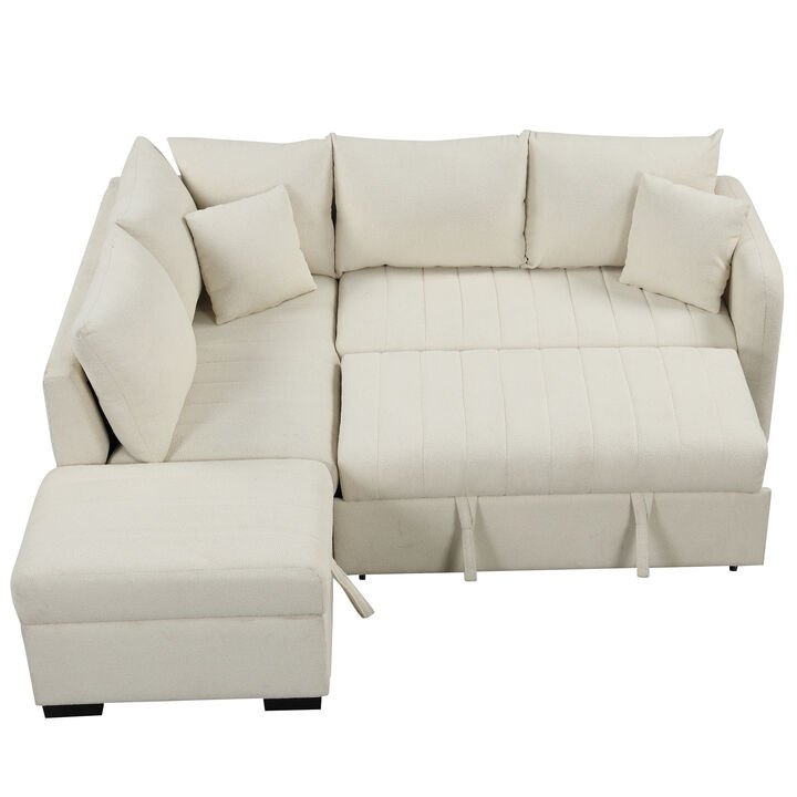 Merax L-shaped Sectional Pull Out Sofa Bed Sleeper Sofa with 2 USB Ports