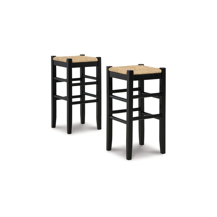 Anya Bar Height Stool, Woven Seagrass Seat, 30 Inch, Black Wood Frame - Benzara